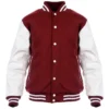 Mens University Maroon and White Wool Letterman Varsity Jacket