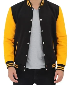 Mens University Style Yellow and Black Letterman Jacket