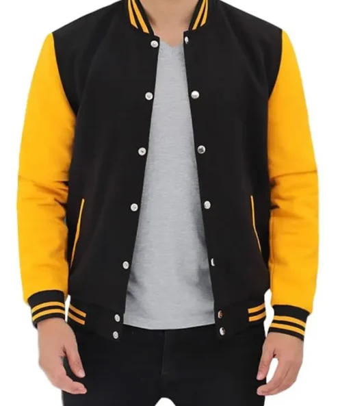 Mens University Style Yellow and Black Letterman Jacket