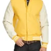 Mens Yellow and White Football Style Bomber Letterman Jacket
