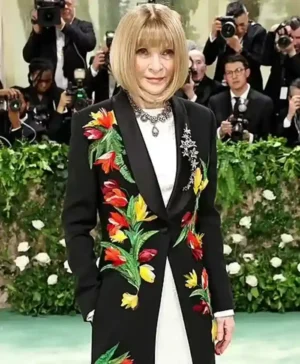 Met Gala Anna Wintour Floral Long Black Coat