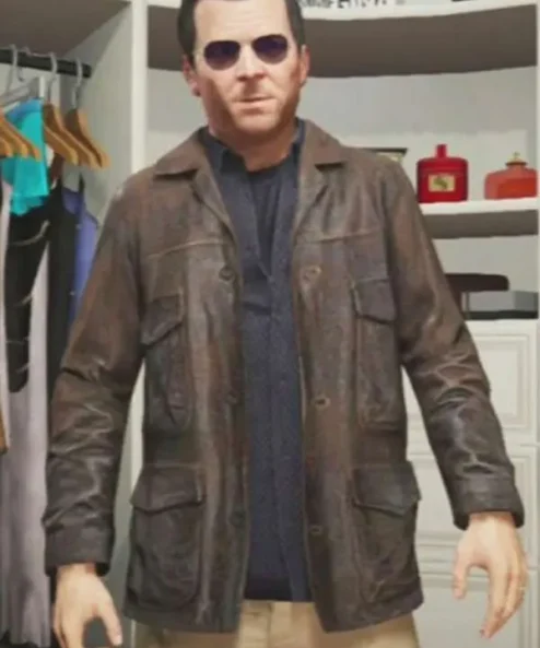 Michael GTA 5 Brown Leather Jacket