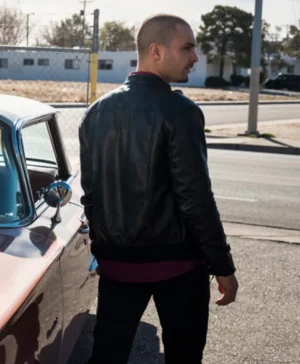 Michael Mando Better Call Saul Black Cafe Racer Leather Jacket back look