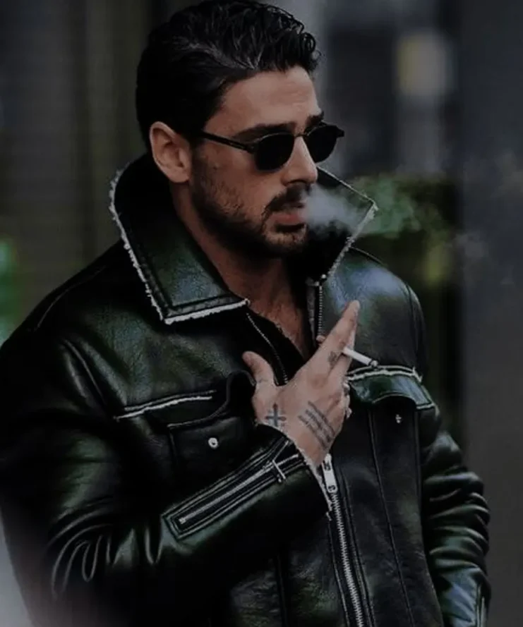 Michele Morrone Black Aviator Leather Jacket
