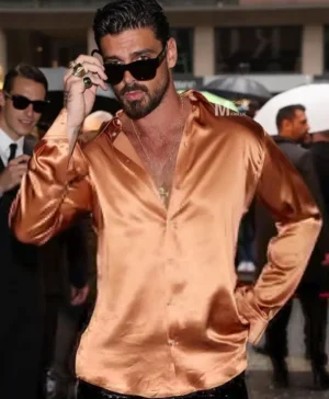 Michele Morrone Copper Silk Shirt