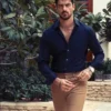 Michele Morrone Cotton Navy Blue Shirt