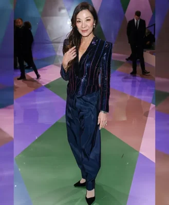 Michelle Yeoh Paris Fashion Week Navy Blazer Full