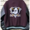 Mighty Ducks Letterman Bomber Leather Jacket back look