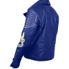 Descendants 2 blue studded leather jacket with edgy biker styling