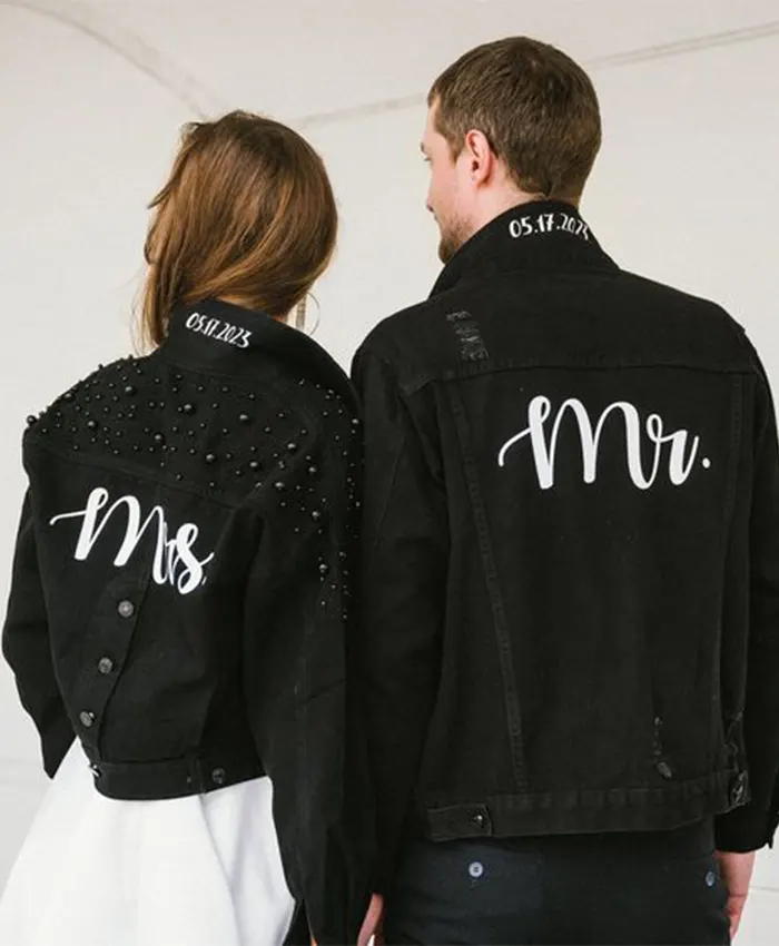 Mr and Mrs Valentine Day Couple Black Trucker Jackets