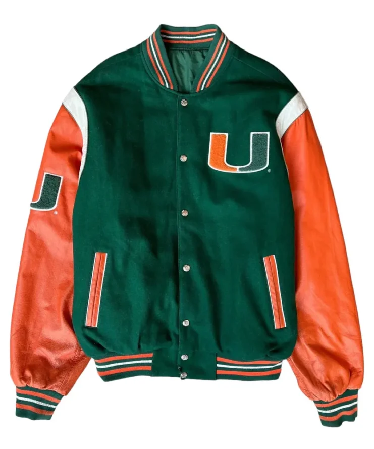 NCAA Miami Hurricanes Green And Orange Varsity Jacket