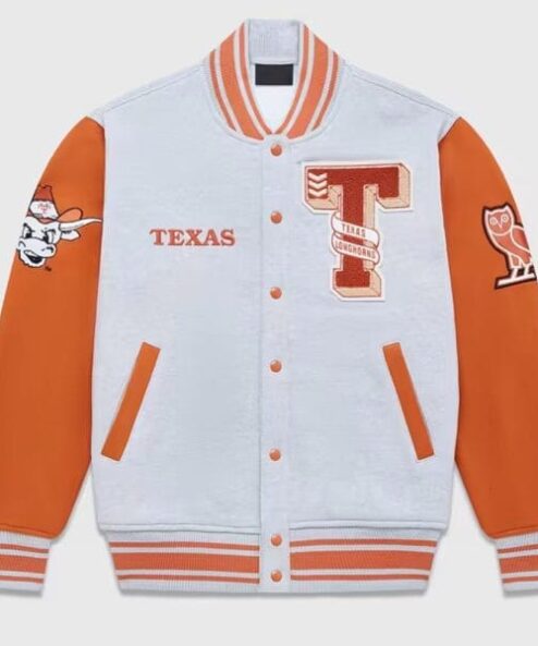 NCAA Texas Longhorns OVO Grey And Orange Varsity Jacket