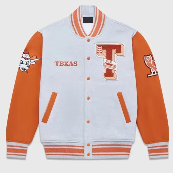 NCAA Texas Longhorns OVO Grey And Orange Varsity Jacket
