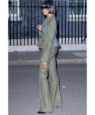Naomi Campbell Tweed Green Suit Side