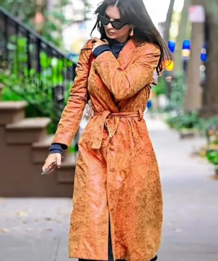 New-York-City-Emily-Ratajkowski-Orange-Trench-Coat