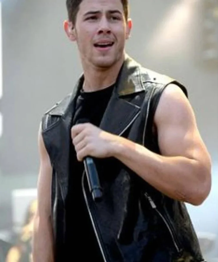 Nick Jonas Chaos Walking Black Leather Biker Vest