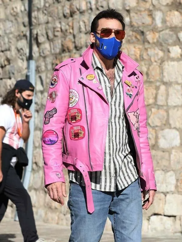 Nicolas Cage Pink Motorcycle Genuine Leather Jacket