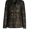 Nina Reeves TV Series General Hospital Cynthia Watros Cotton Black and Gold Checkered Double Breasted Blazer