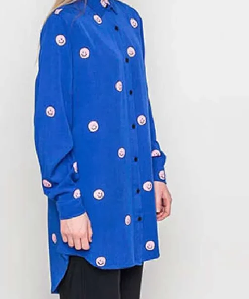 Noel Fielding Smiley Face Long Blue Shirt