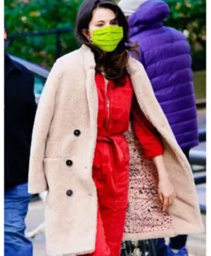 Only Murders In The Building Selena Gomez Ivory Mid Length Coat