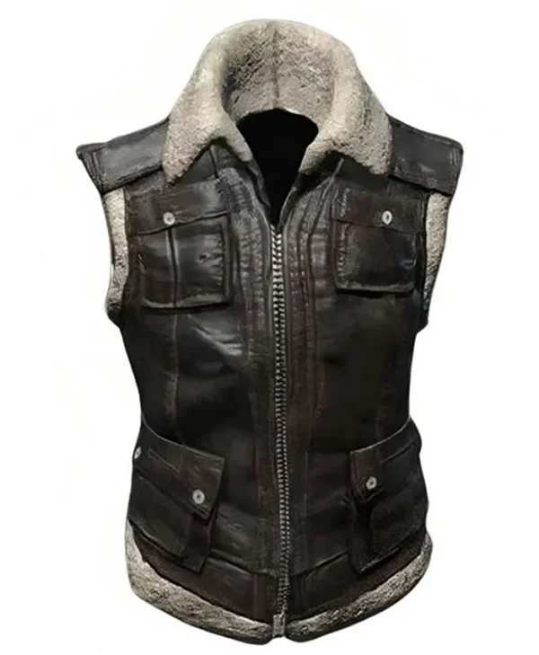 PUBG Biker Shearling Fur Leather Vest