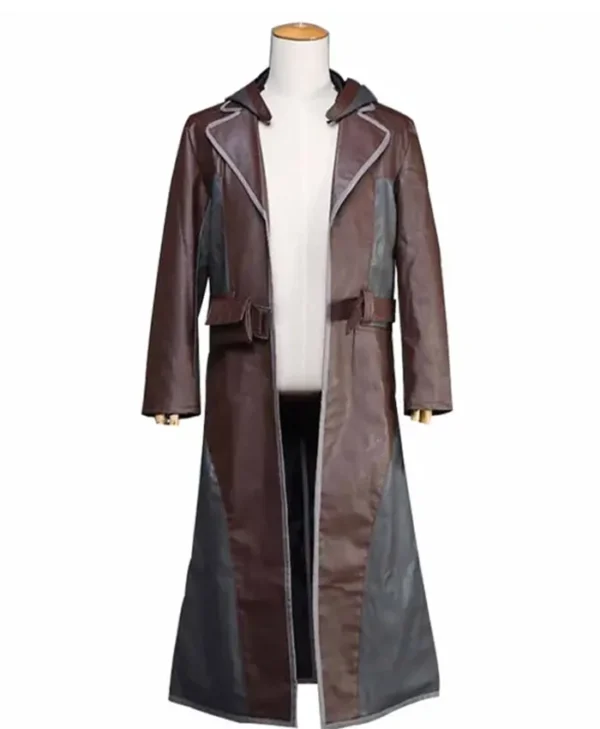 PUBG Brown and Grey Leather Hooded Coat