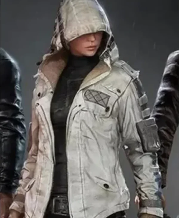 PUBG Women’s White Leather Hooded Jacket