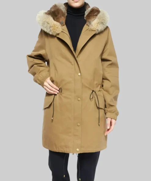 Paris Jackson Brown Fur Hooded Parka Jacket