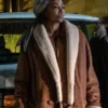 Patina Miller Power Book III Brown Leather Shearling Coat