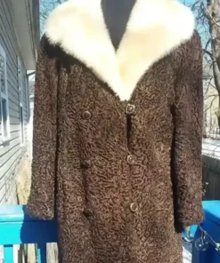 Persian Lamb Mink Collar Fur Brown Coat