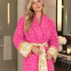 Elegant pink satin bathrobe for men and women with a relaxed fit