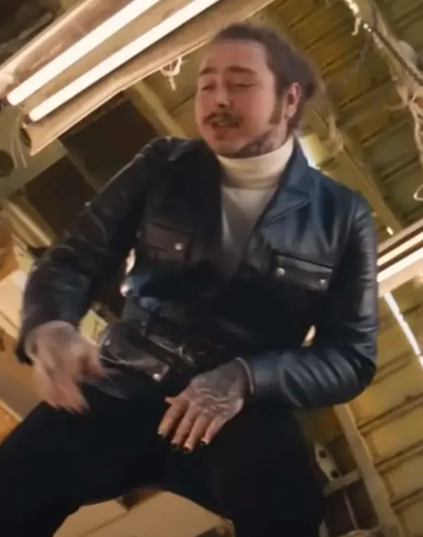 Post Malone Psy­cho Biker Black Leather Jacket