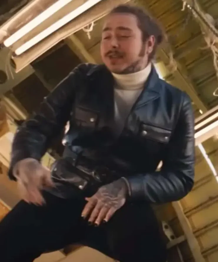 Post Malone Psy­cho Biker Black Leather Jacket