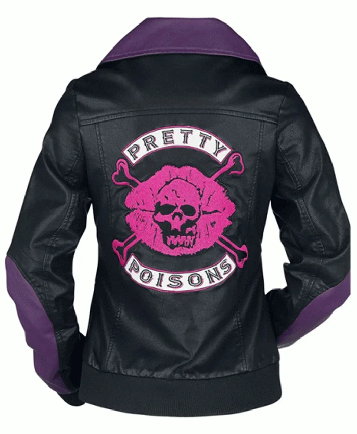 Pretty Poisons Riverdale Black and Purple Varsity Jacket back look