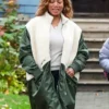 Queen-Latifah-The-Equalizer-Green-and-White-Shearling-Coat