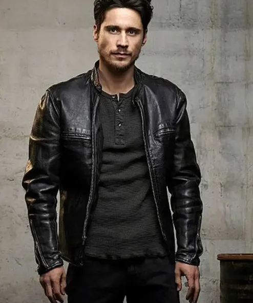 Queen of The South Peter Gadiot Leather Black Cafe Racer Jacket