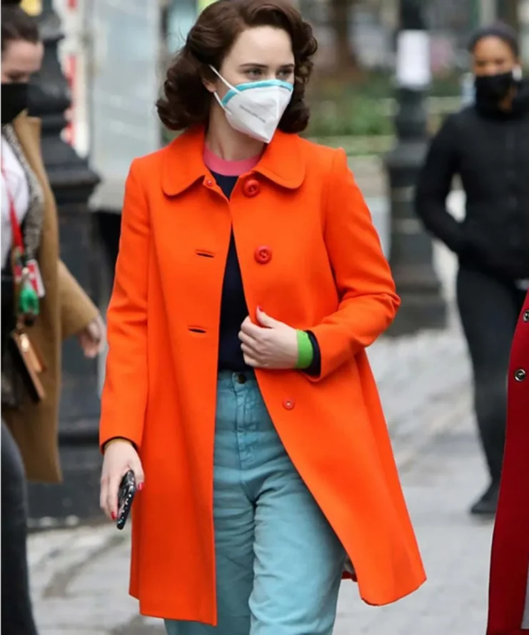 Rachel Brosnahan The Marvelous Mrs. Miriam Orange Wool Long Coat