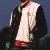 Ranboo Multicolor Minecraft Black and White Varsity Jacket Side look