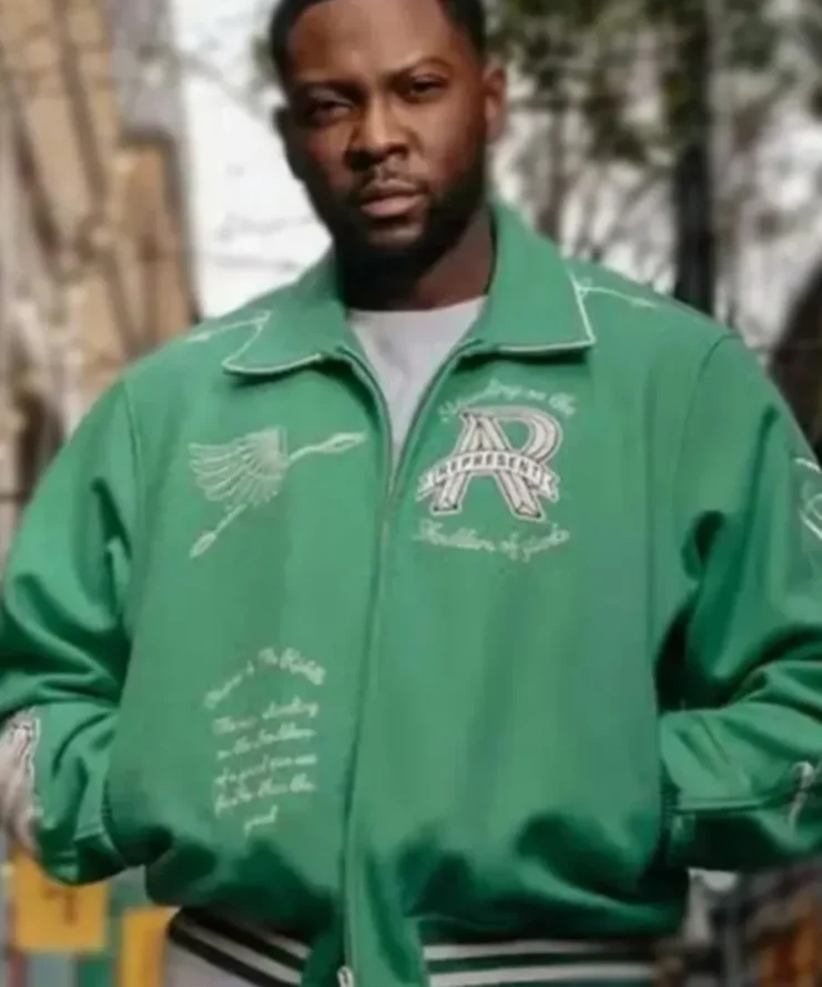 Rapman Supacell Green Leather Varsity Jacket