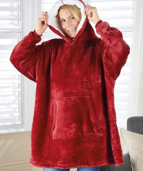 Red Hooded Women's Sherpa Robe