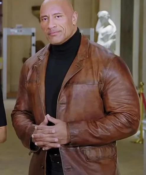 Red Notice Dwayne Johnson Brown Distressed Leather Coat