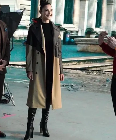 Red Notice Gal Gadot Black & Brown Wool Trench Coat