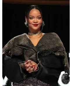 Rihanna Halftime Show 2023 Fur Leather Jacket