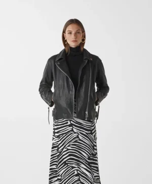 Rollings Stone Black Biker Leather Jacket