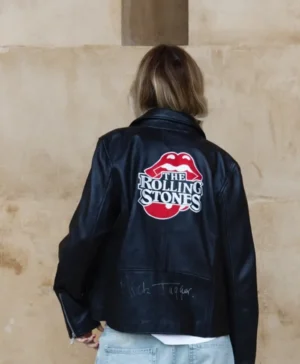 Rollings Stone Black Biker Leather Jacket Back