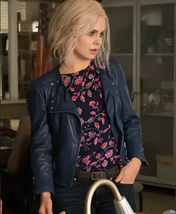 Rose McIver iZombie Navy Blue Biker Leather Jacket