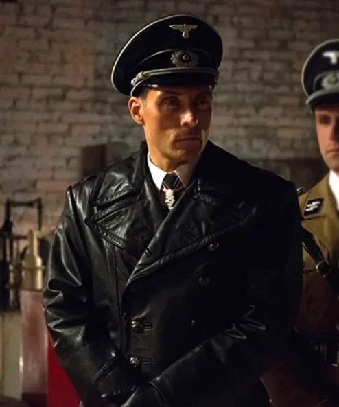 Rufus Sewell The Man in the High Castle Black Leather Trench Coat Side