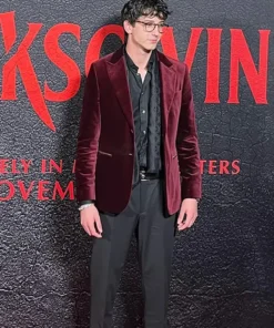 Ryan Thanksgiving 2023 Maroon Velvet Blazer Full