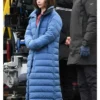 S1 Emilia Clarke Secret Invasion Blue Puffer Coat