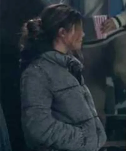 Sarah Cushing Superman and Lois S02 Grey Zip Up Puffer Jacket